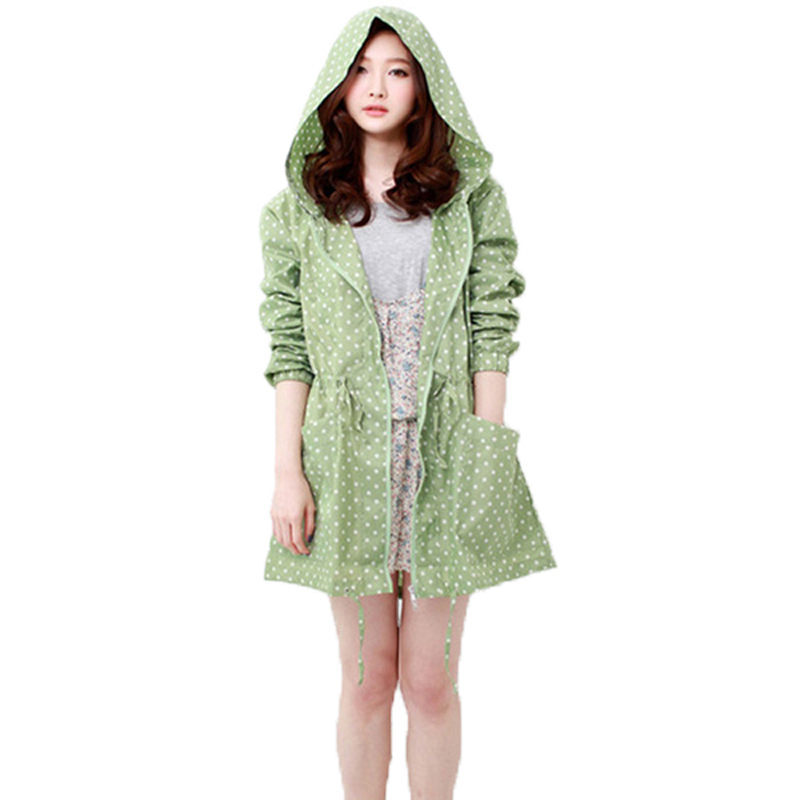 Women'S Fashion Raincoat - 여성용 도트 프린트 비옷, 후드 포함,