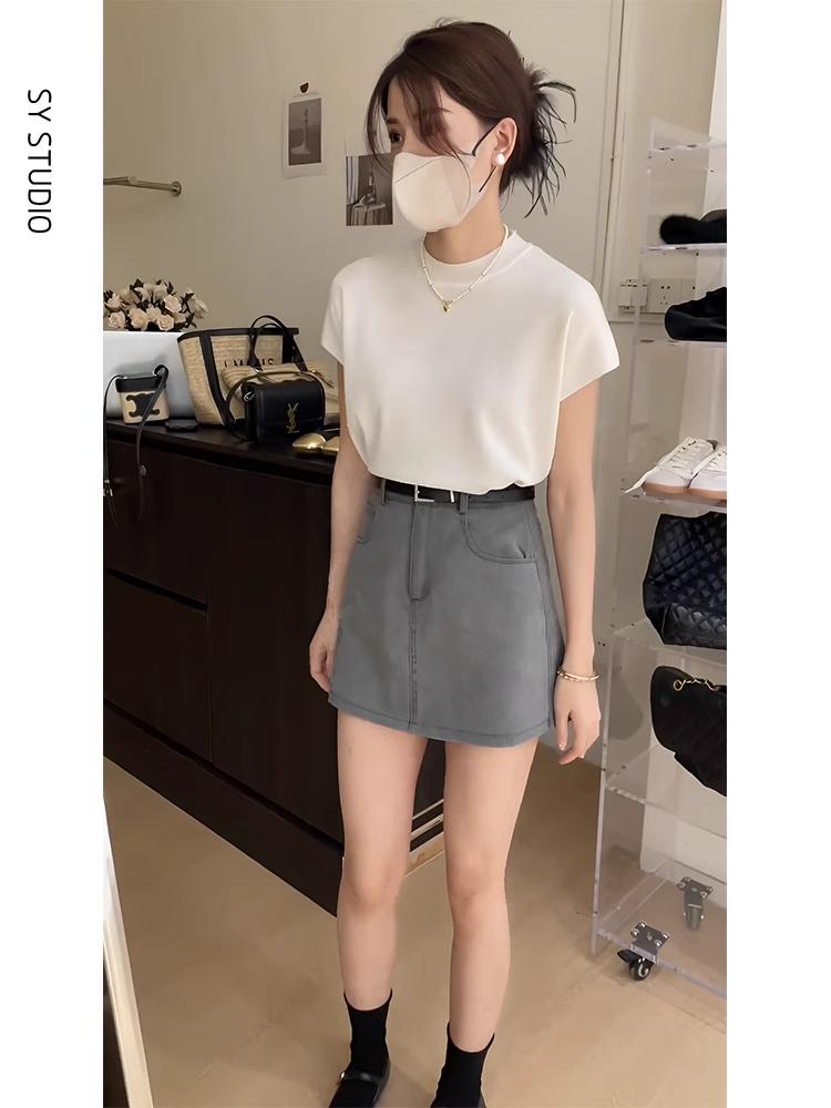Women'S Fashion Petite - 슬리밍 니트 탑과 하이웨이스트 A라인 스커트