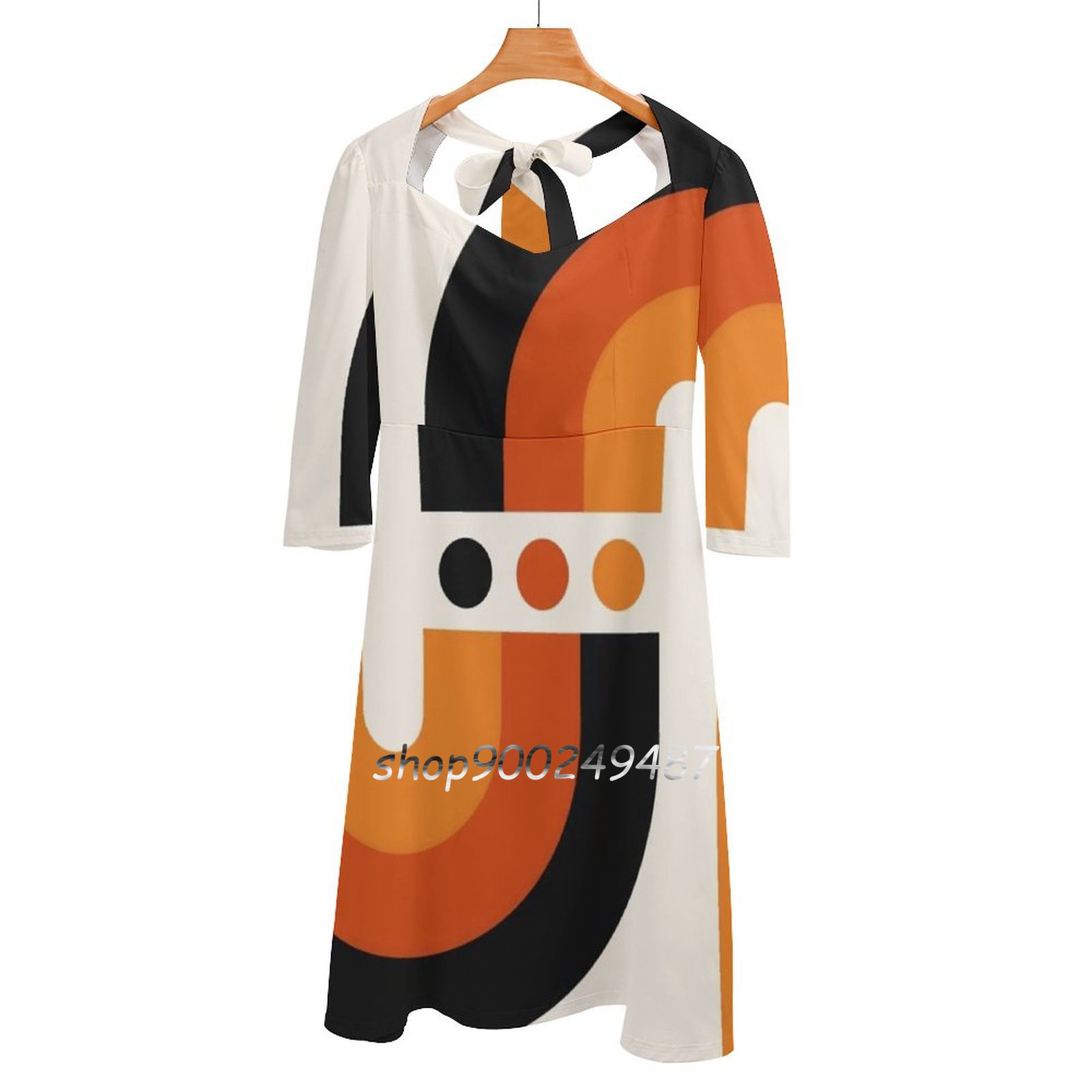 Women'S Fashion Of The 60S - 일몰 레인보우 플레어 드레스 스퀘어 넥