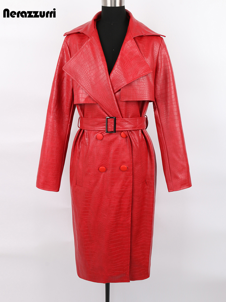 Women'S Fashion Raincoat - Nerazzurri 가을 긴 루즈 레드 악어