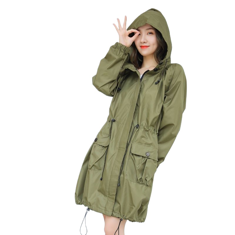 Women'S Fashion Raincoat - 가벼운 방수 여성용 롱 후드 재킷