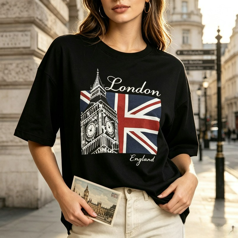 Women'S Fashion London - 런던 영국 빅벤 프론트 프린트 티셔츠