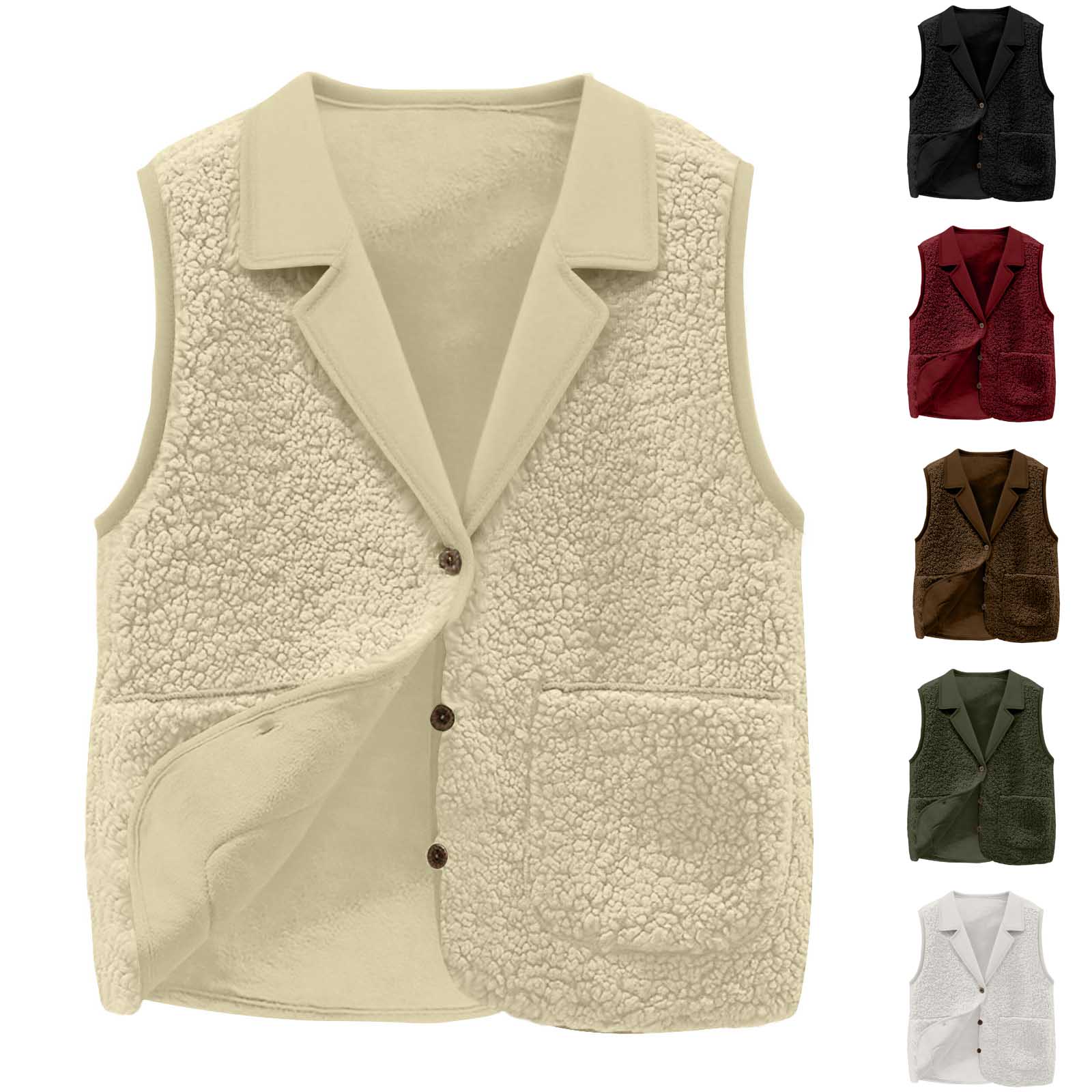 Sherpa Coat Women - 여성용 셰르파 플리스 조끼, 라펠 칼라,