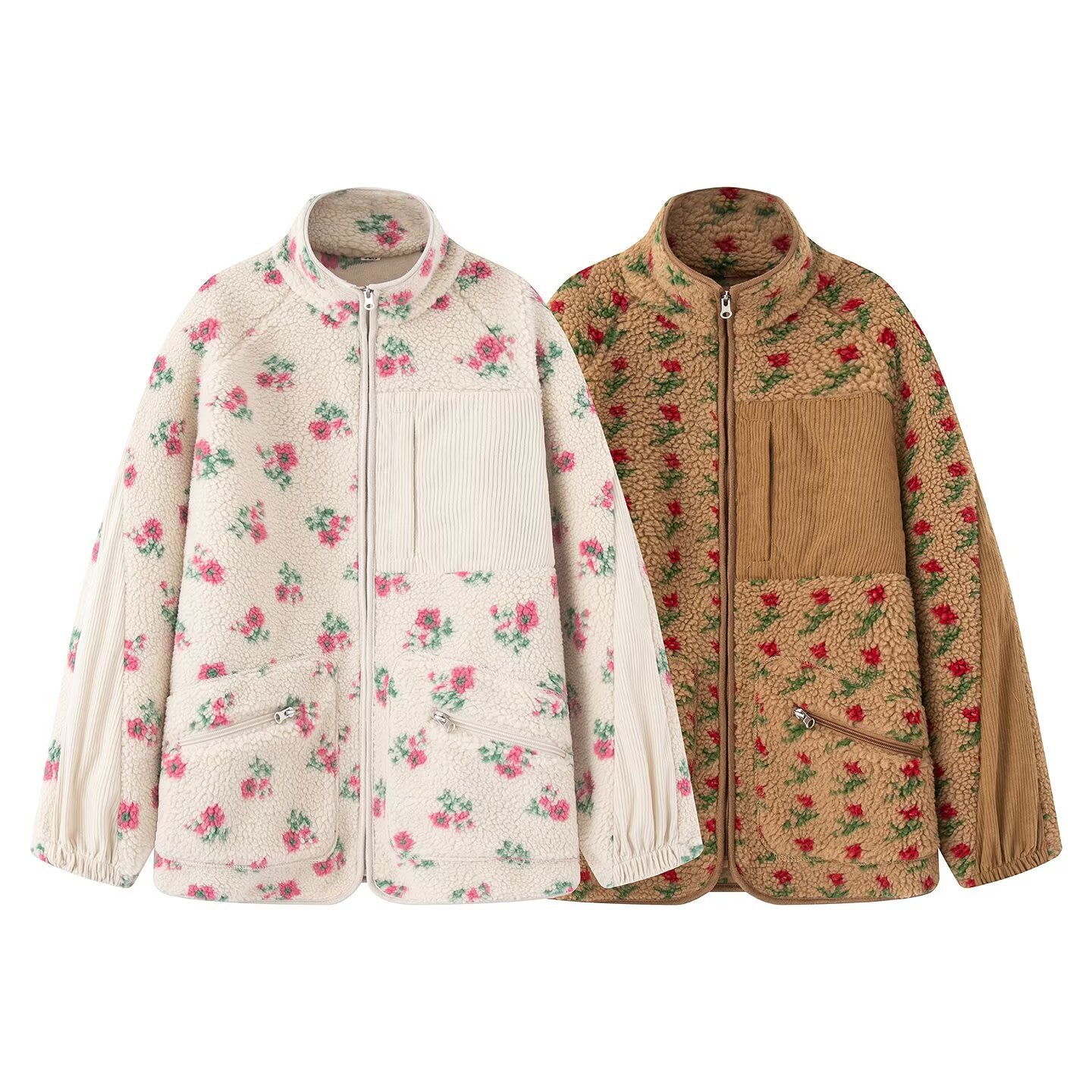 여성용 가을 겨울 신상 따뜻한 하프넥 긴팔 플로럴 패션 - Sherpa Coat Women 리뷰 및 가격
