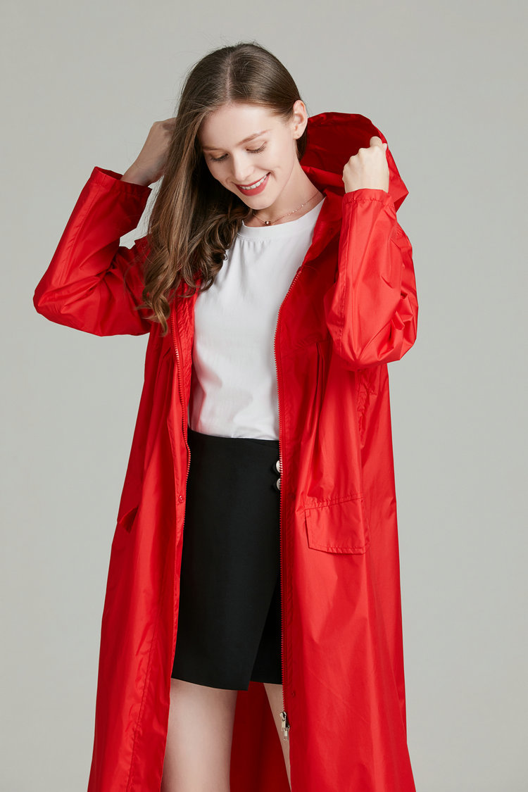 여성용 경량 레드 블랙 통기성 레인 코트, 방수 롱 레 - Women'S Fashion Raincoat 리뷰 및 가격