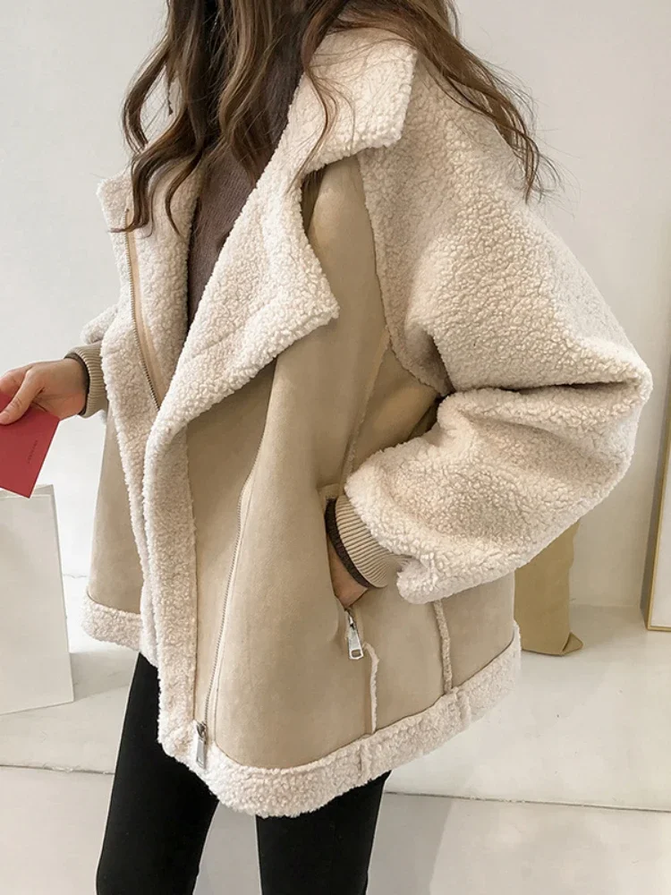 여성용 느슨한 턴다운 칼라 코트, 지퍼 포켓, 두꺼운  - Sherpa Coat Women 리뷰 및 가격