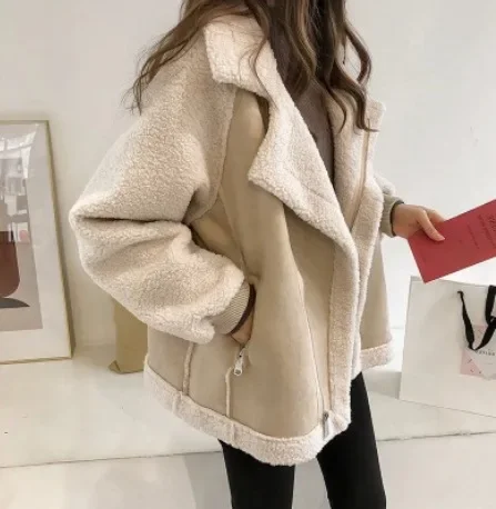 여성용 느슨한 턴다운 칼라 코트, 지퍼 포켓, 두꺼운  - Sherpa Coat Women 리뷰 및 가격