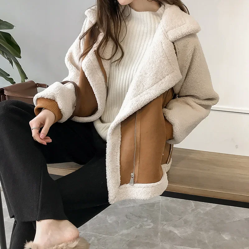 여성용 느슨한 턴다운 칼라 코트, 지퍼 포켓, 두꺼운  - Sherpa Coat Women 리뷰 및 가격
