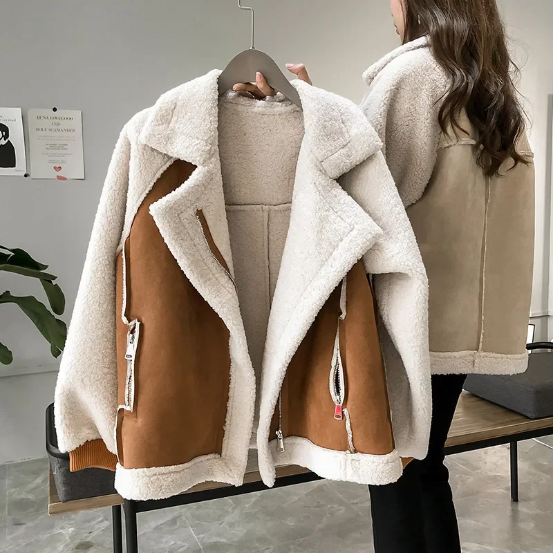 여성용 느슨한 턴다운 칼라 코트, 지퍼 포켓, 두꺼운  - Sherpa Coat Women 리뷰 및 가격