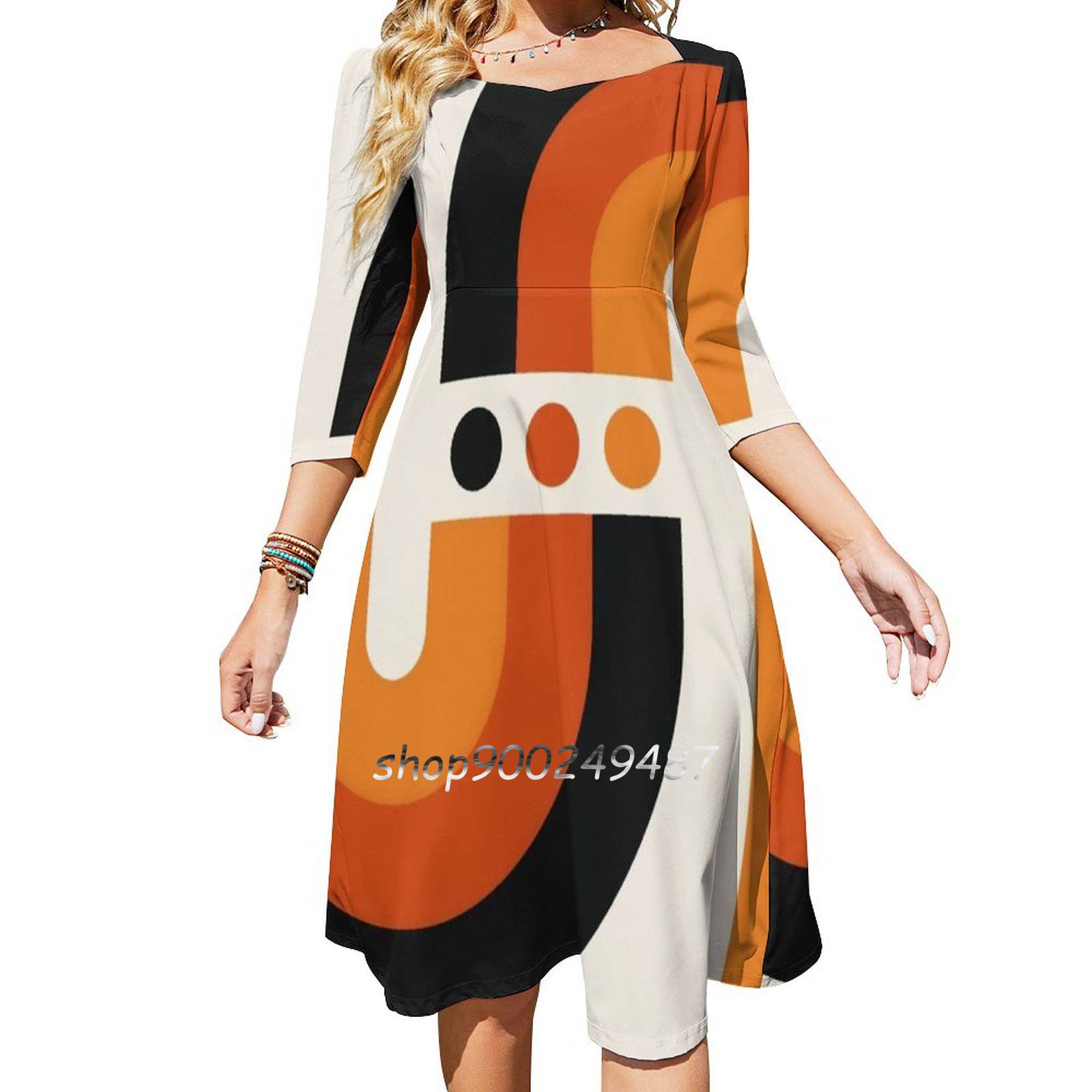 일몰 레인보우 플레어 드레스 스퀘어 넥 드레스, 우아한 - Women'S Fashion Of The 60S 리뷰 및 가격