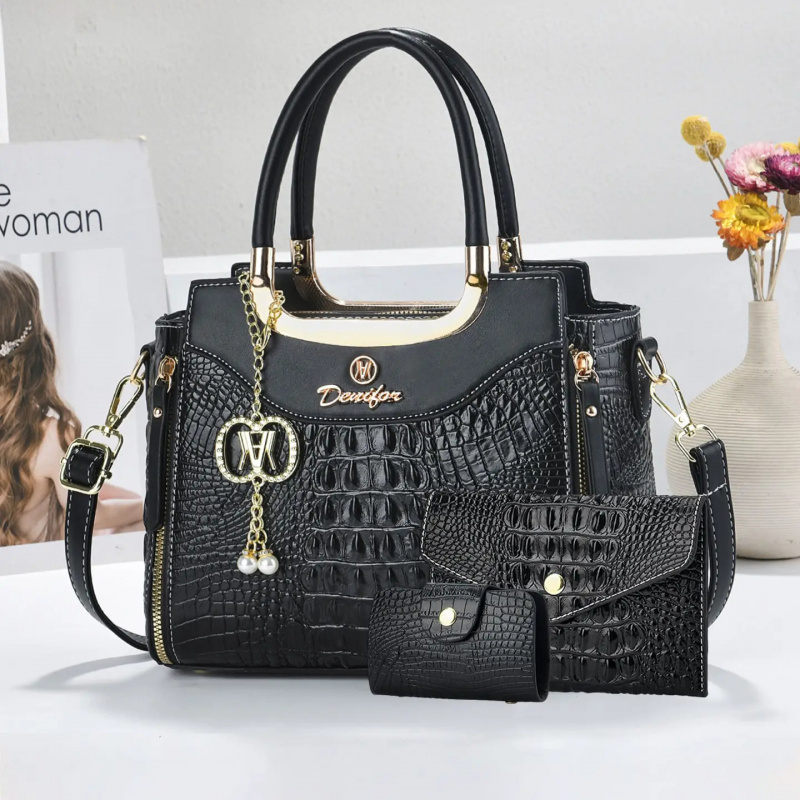 여성용 크로커다일 텍스처 핸드백 세트, 3종 컬러 블록 - Crossbody Bag Women 리뷰 및 가격