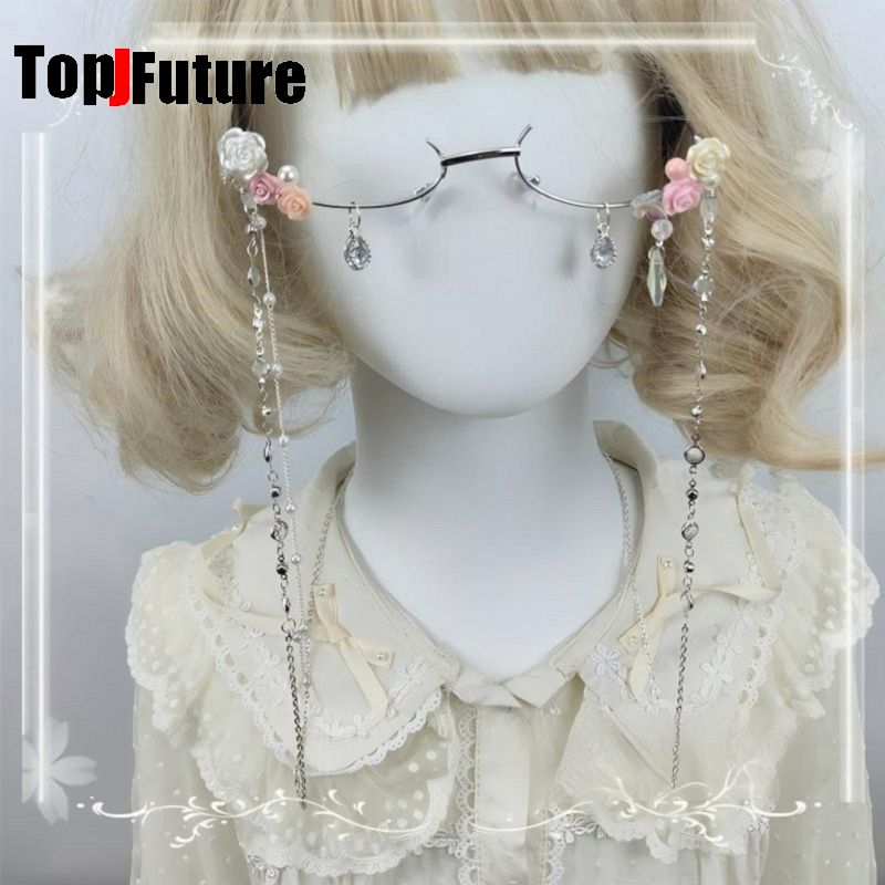 여성 하라주쿠 서브컬쳐 로리타 소녀 수제 요정 꽃무늬  - Women Fashion Glasses 리뷰 및 가격