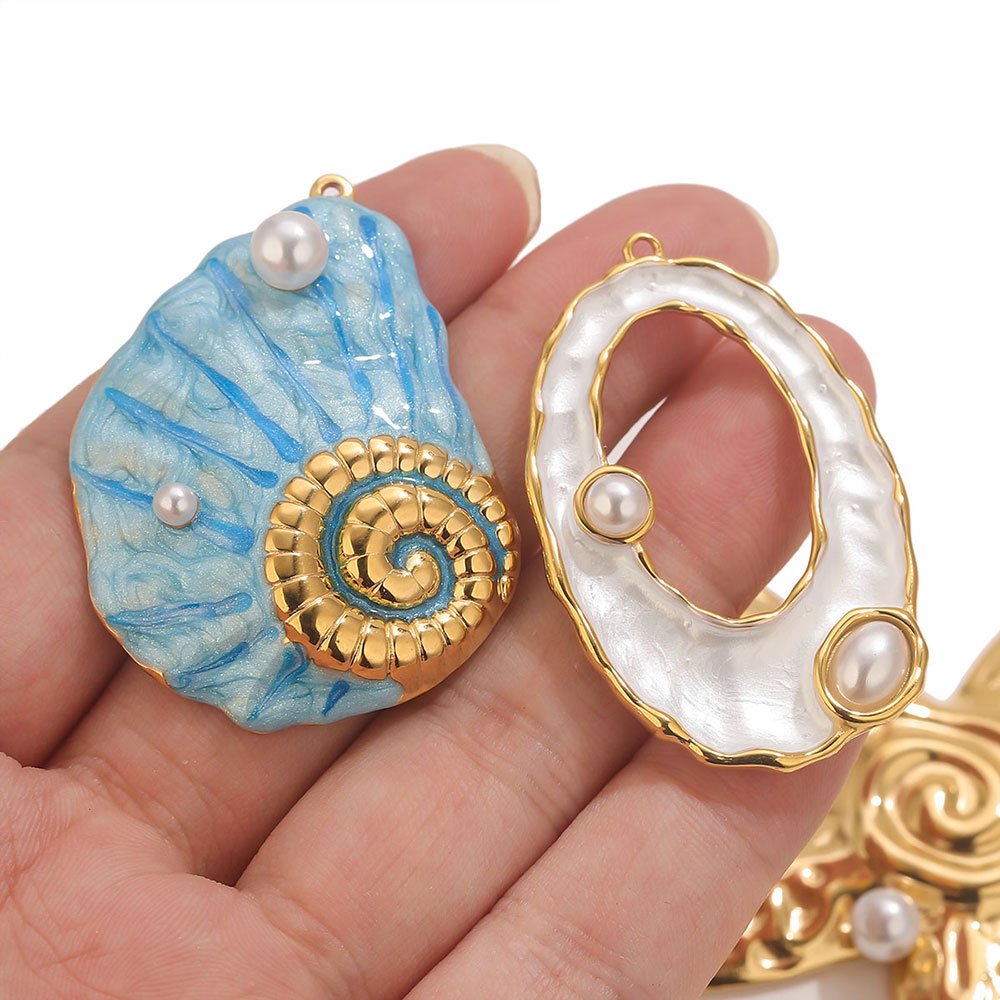 1pcs 대형 조가비 불가사리 쉘 에나멜 모조 진주 골 - Women'S Fashion Earrings 리뷰 및 가격